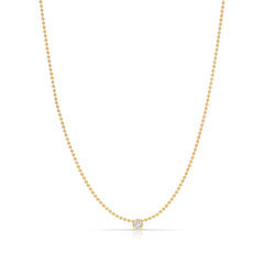 A Single Diamond Layering Necklace in yellow gold on a white background. 