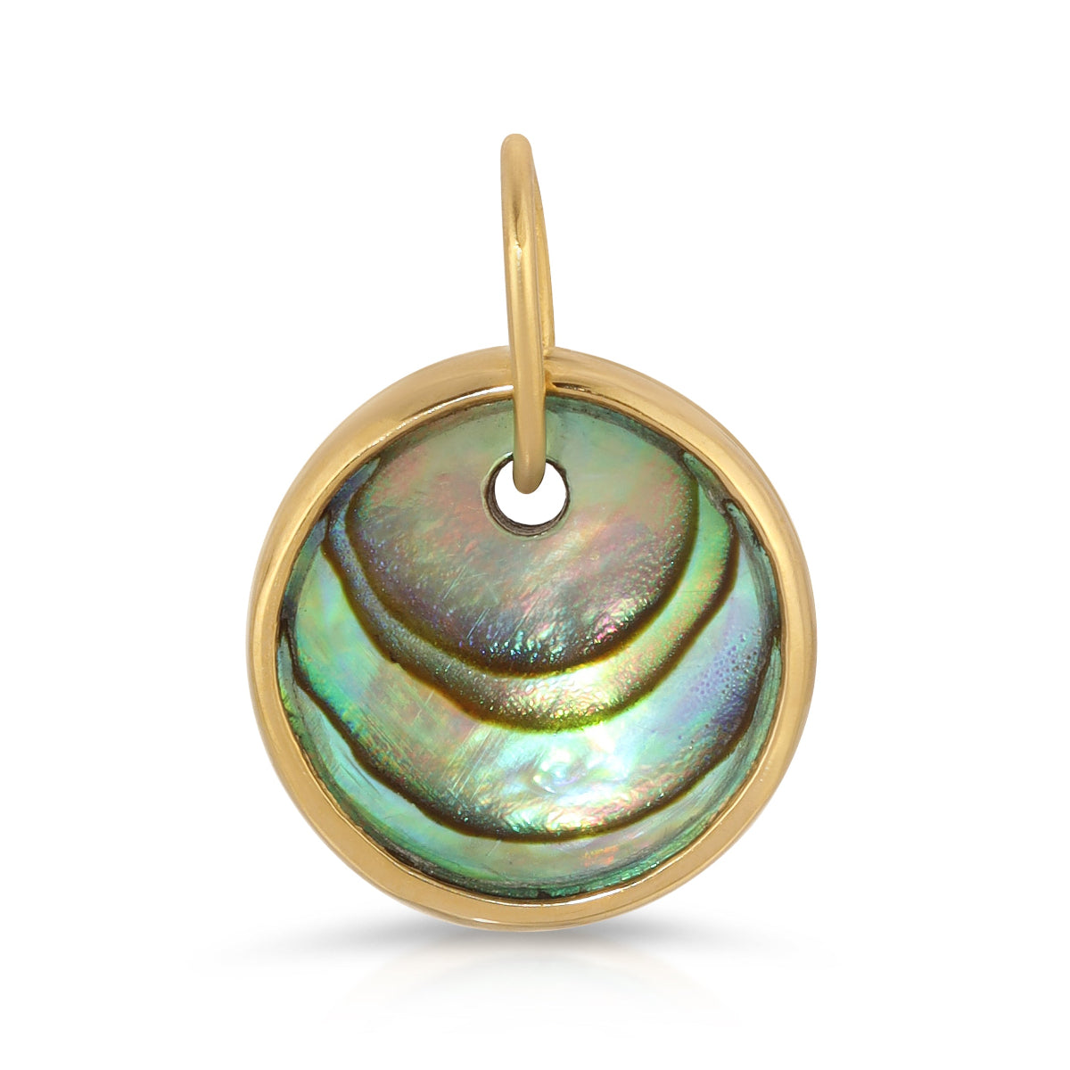 A Small Abalone Cabochon Charm on a white background. 