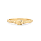 A Snake Ring in yellow gold on a white background. 