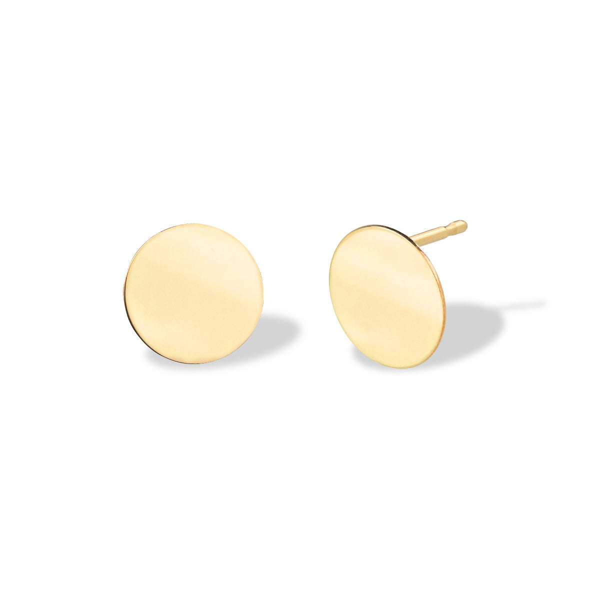 A pair of Solid Eclipse Earrings - Small in yellow gold on a white background. 