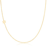 A yellow gold 14k Gold Asymmetrical Charm Necklace - Star of David with cable chain on a white background. 