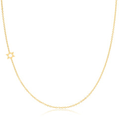 A yellow gold 14k Gold Asymmetrical Charm Necklace - Star of David with cable chain on a white background. 