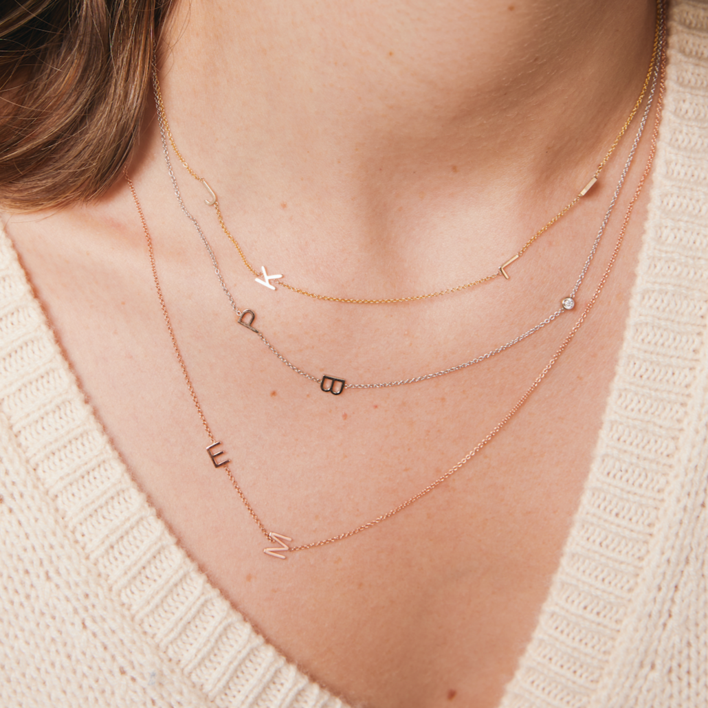 Amazon.com: Delicate Sideways Initial Necklace - Tiny Monogram Necklace - 3  Initials Necklace 0.6 Inch - Sterling Silver : Handmade Products