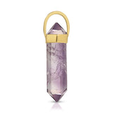 A Balance Crystal Charm in Amethyst on a white background. 