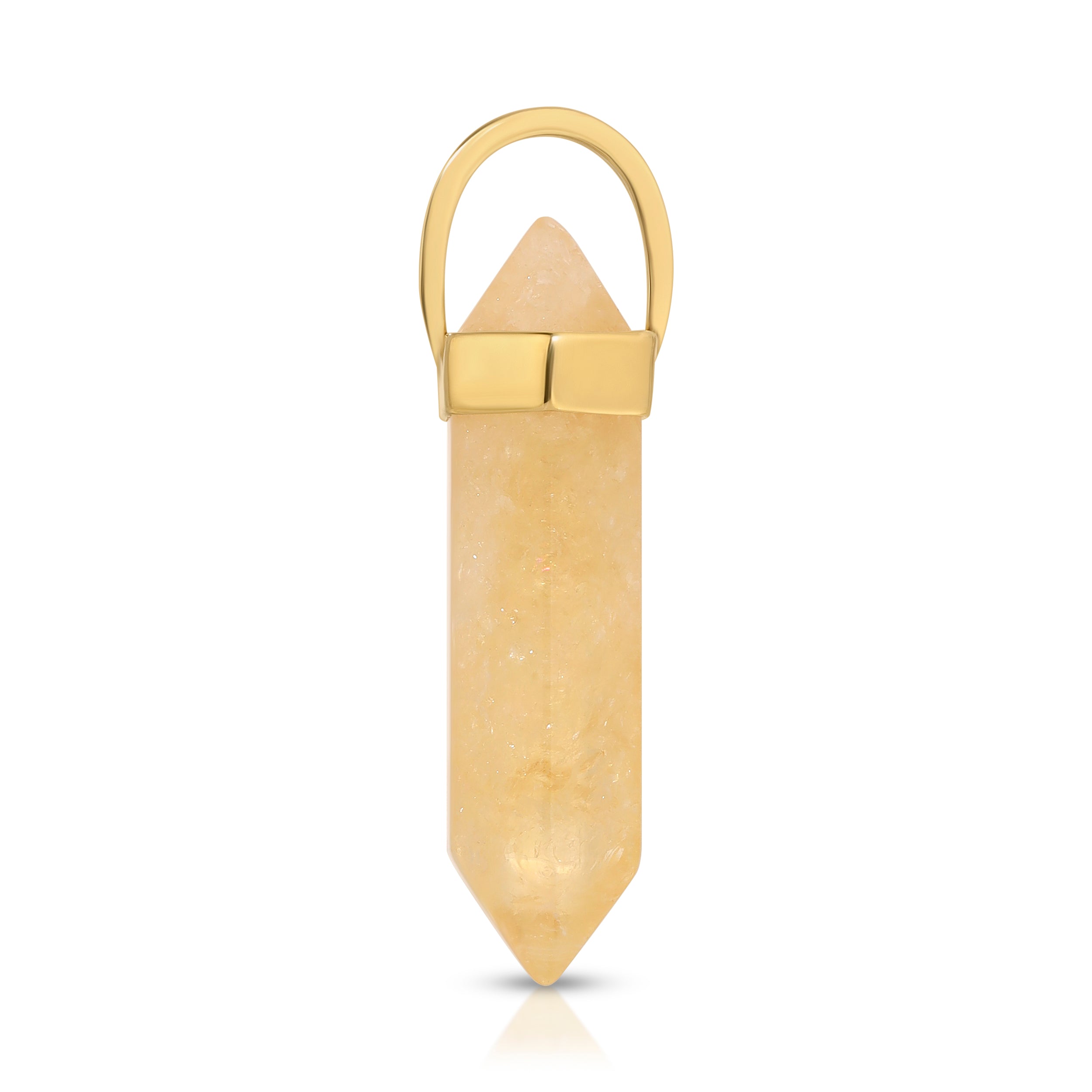A Balance Crystal Charm in Citrine on a white background. 