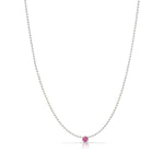 A Single Birthstone Layering Necklace - White Gold in Pink Tourmaline on a white background.
