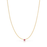 A Single Birthstone Layering Necklace - Yellow Gold in Pink Tourmaline - October on a white background.
