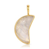 A Moonstone Crescent Charm on a white background. 
