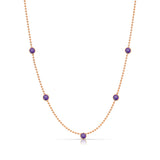 A Quintet Birthstone Layering Necklace - Rose Gold in Amethyst - February on a white background.