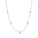 A Quintet Birthstone Layering Necklace - Rose Gold in Aquamarine - March on a white background. 