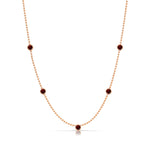 A Quintet Birthstone Layering Necklace - Rose Gold in Garnet - January on a white background.