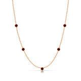 A Quintet Birthstone Layering Necklace - Rose Gold in Garnet - January on a white background.