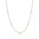 A Quintet Birthstone Layering Necklace - Rose Gold in Pearl - June on a white background.