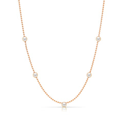 A Quintet Birthstone Layering Necklace - Rose Gold in Pearl - June on a white background.
