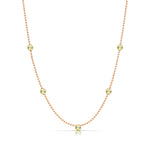 A Quintet Birthstone Layering Necklace - Rose Gold in Peridot - August on a white background.