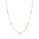 A Quintet Birthstone Layering Necklace - Rose Gold in Peridot - August on a white background.