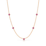 A Quintet Birthstone Layering Necklace - Rose Gold in Pink Tourmaline - October on a white background.