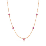 A Quintet Birthstone Layering Necklace - Rose Gold in Pink Tourmaline - October on a white background.