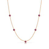 A Quintet Birthstone Layering Necklace - Rose Gold in Ruby - July on a white background.