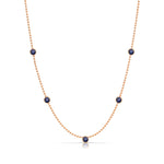 A Quintet Birthstone Layering Necklace - Rose Gold in Sapphire - September on a white background.