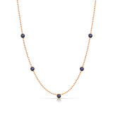 A Quintet Birthstone Layering Necklace - Rose Gold in Sapphire - September on a white background.