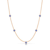 A Quintet Birthstone Layering Necklace - Rose Gold in Tanzanite - December on a white background.