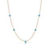 A Quintet Birthstone Layering Necklace - Rose Gold in Turquoise - December on a white background.