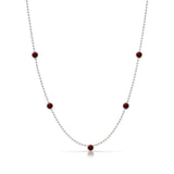A Quintet Birthstone Layering Necklace – White Gold in Garnet – January on a white background.