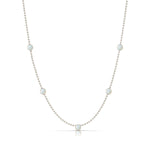 A Quintet Birthstone Layering Necklace – White Gold in Opal – October on a white background.