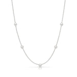 A Quintet Birthstone Layering Necklace – White Gold in Pearl – June on a white background.