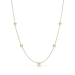 A Quintet Birthstone Layering Necklace – White Gold in Peridot – August on a white background.