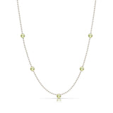 A Quintet Birthstone Layering Necklace – White Gold in Peridot – August on a white background.