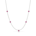 A Quintet Birthstone Layering Necklace – White Gold in Pink Tourmaline – October on a white background.