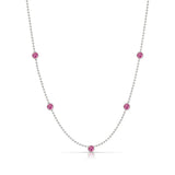 A Quintet Birthstone Layering Necklace – White Gold in Pink Tourmaline – October on a white background.