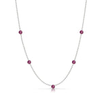 A Quintet Birthstone Layering Necklace – White Gold in Ruby – July on a white background.