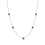 A Quintet Birthstone Layering Necklace – White Gold in Sapphire – September on a white background.