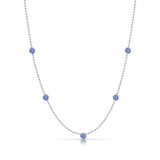 A Quintet Birthstone Layering Necklace – White Gold in Tanzanite – December on a white background.