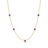 A Quintet Birthstone Layering Necklace - Yellow Gold in Amethyst - February on a white background.