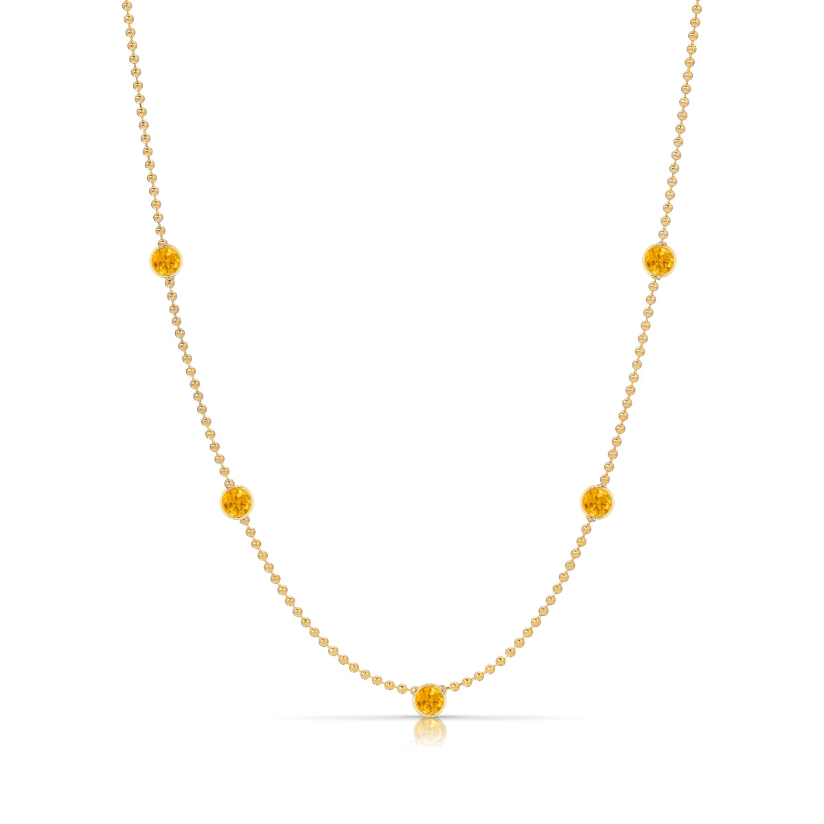 A Quintet Birthstone Layering Necklace - Yellow Gold in Citrine - November on a white background.