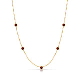 A Quintet Birthstone Layering Necklace - Yellow Gold in Garnet - January on a white background.