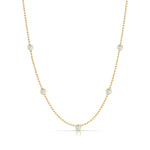 A Quintet Birthstone Layering Necklace - Yellow Gold in Moonstone - June on a white background.
