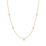 A Quintet Birthstone Layering Necklace - Yellow Gold in Moonstone - June on a white background.