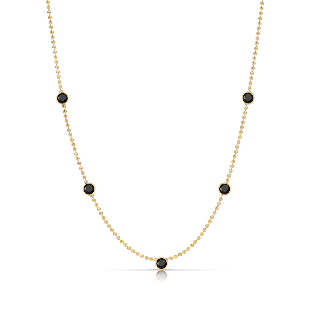 A Quintet Birthstone Layering Necklace - Yellow Gold in Onyx - August on a white background.