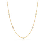A Quintet Birthstone Layering Necklace - Yellow Gold in Pearl - June on a white background.