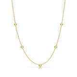 A Quintet Birthstone Layering Necklace - Yellow Gold in Peridot - August on a white background.