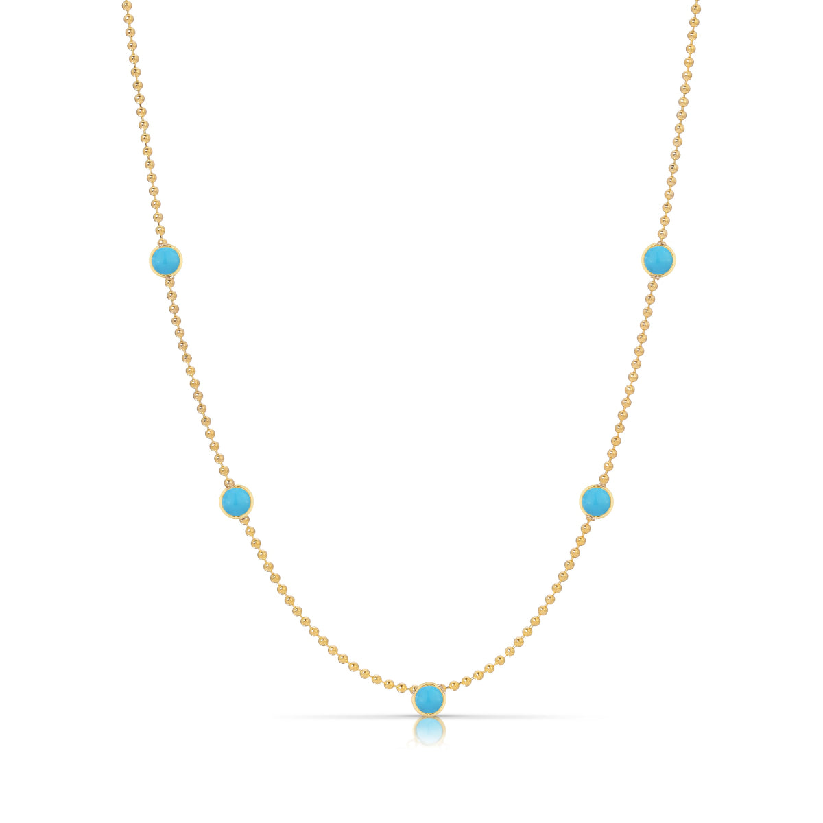 A Quintet Birthstone Layering Necklace - Yellow Gold in Turquoise - December on a white background.