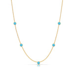 A Quintet Birthstone Layering Necklace - Yellow Gold in Turquoise - December on a white background.