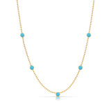 A Quintet Birthstone Layering Necklace - Yellow Gold in Turquoise - December on a white background.