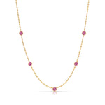 A Quintet Birthstone Layering Necklace - Yellow Gold in Pink Tourmaline - October on a white background.