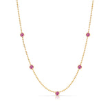 A Quintet Birthstone Layering Necklace - Yellow Gold in Pink Tourmaline - October on a white background.